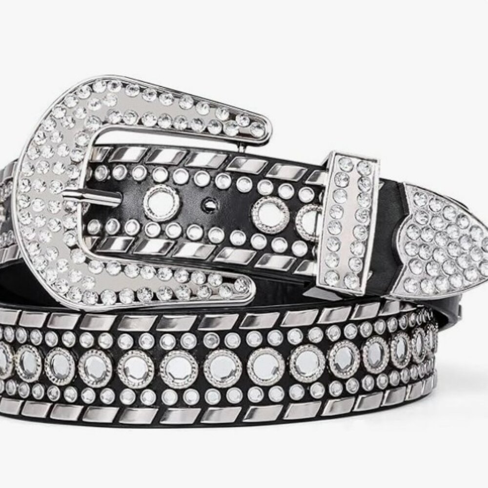 Black Faux Leather Rhinestone and Stud Bling Belt